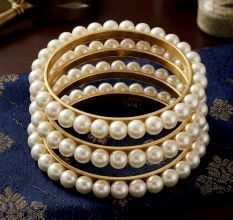 Handcrafted Metal Glass Bead Pearl Bangles